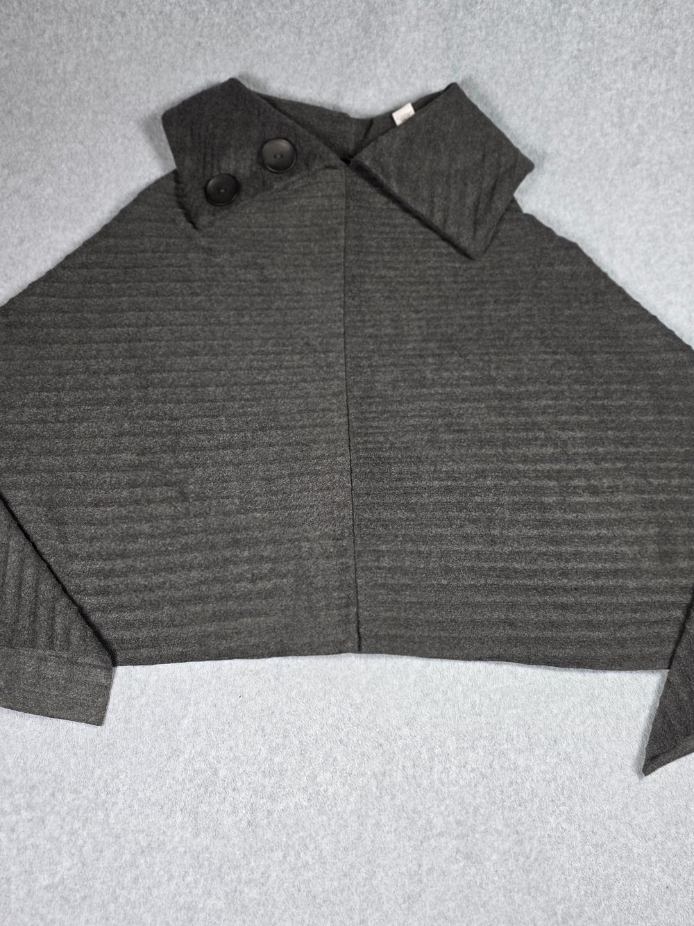 Moda Charcoal Ribbed Button-Collar Shrug